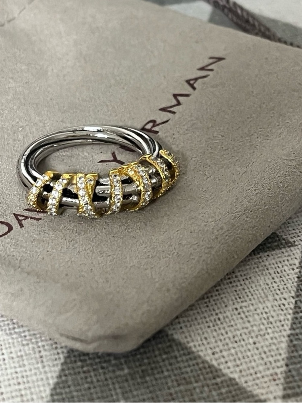 David Yurman Cable Ring with Gold & Pavé Diamonds sz7